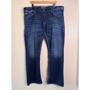 Silver Jeans Co Zac Jeans Dark Wash Whiskered Denim Men's 42x34 Straight Stretch